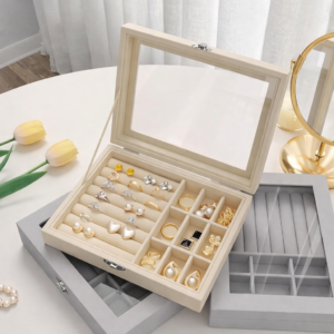 Luxury Single-Layer Jewelry Organizer with Transparent PU Lid